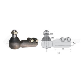 Filetage intérieur -- Base cône: 23.5 - Haut cône: 26.4 - Long. Rotule: 140 - Diam. Tige: 36
