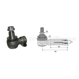 Filetage intérieur -- Base cône: 28 - Haut cône: 32 - Long. Rotule: 90 - Diam. Tige: 24