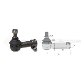 Rotule filetage intérieur -- Base cône: 19.9 - Haut cône: 22.3 - Long. Rotule: 70 - Diam. Tige: 18