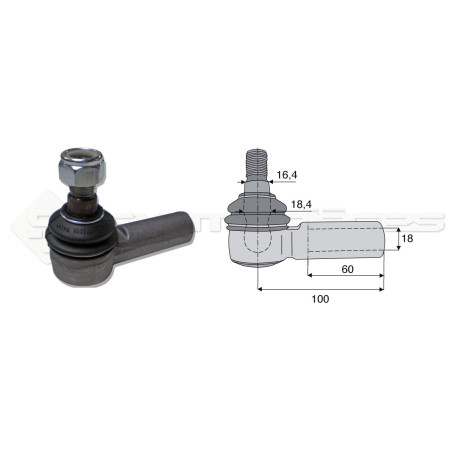 Filetage intérieur -- Base cône: 16.4 - Haut cône: 18.4 - Long. Rotule: 100 - Diam. Tige: 18