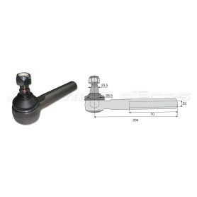 Tirant pour joint axial -- Base cône: 23.5 - Haut cône: 26.5 - Long. Rotule: 206 - Ref: ROT70125