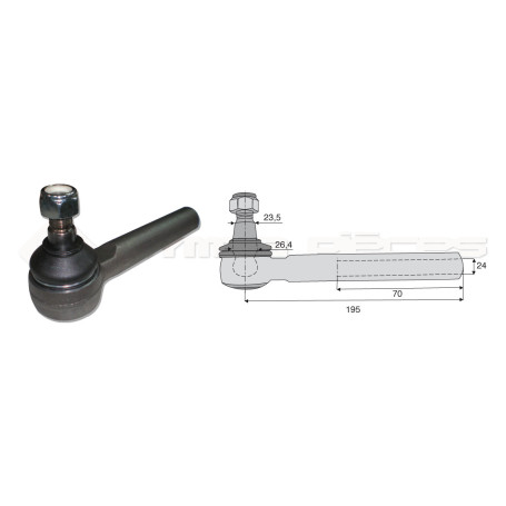 Tirant pour joint axial -- Base cône: 23.5 - Haut cône: 26.4 - Long. Rotule: 195