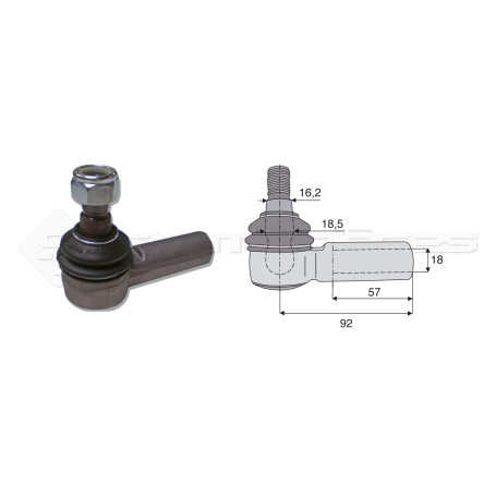 Tirant pour joint axial -- Base cône: 16.2 - Haut cône: 18.5 - Long. Rotule: 92