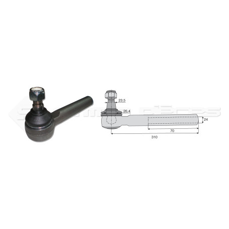 Tirant pour joint axial -- Base cône: 23.5 - Haut cône: 26.4 - Long. Rotule: 310