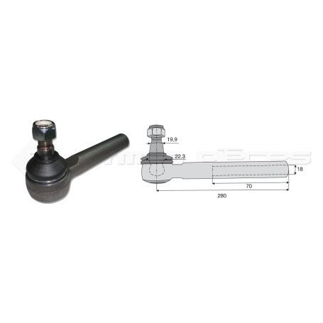 Tirant pour joint axial -- Base cône: 19.9 - Haut cône: 22.3 - Long. Rotule: 280