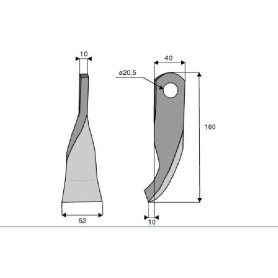 Couteau vrillé  - Bruni - Long. : 160mm - Diam du trou : 20.5mm - Ref: SYL137001