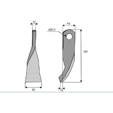 Couteau vrillé Diam 20,5  Section 40X10 mm