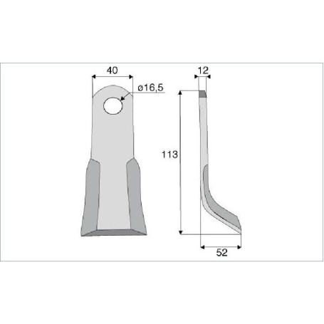 Couteau Y Diam 16,5  Section 40X12 mm