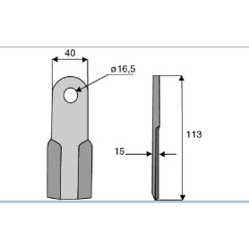 Couteau droit  - Becchio - Long. : 113mm - Diam du trou : 16.5mm