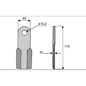 Couteau droit  - Becchio - Long. : 113mm - Diam du trou : 16.5mm - Ref: SYL138004