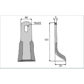 Couteau Y Diam 16X33 Section40X5 mm