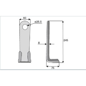 Couteau équerre Diam 25,5 Section 60X8 mm