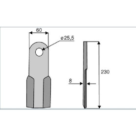 Couteau droit  - Ferri, Riviere-Casalis - Long. : 230mm - Diam du trou : 25.5mm