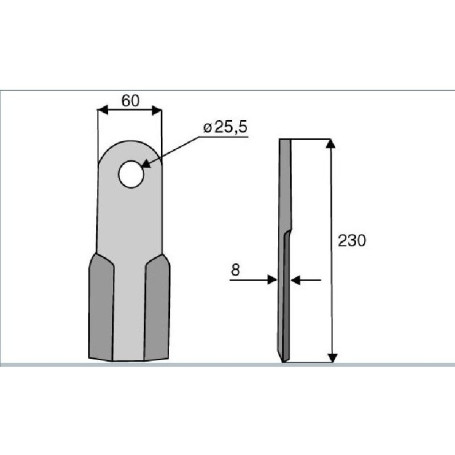 Couteau droit Diam 25,5  Section 60x8 mm