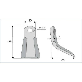 Couteau Y Diam 16,5 Section 40X8 mm