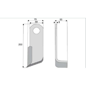 Couteau équerre  - Sicma - Long. : 205mm - Diam du trou : 25.5mm - Ref: SYL333001