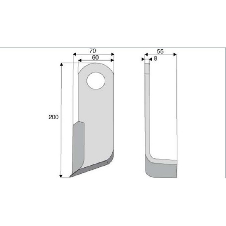 Couteau équerre Diam 25,5  Section 60x8 mm