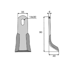 Couteau Y  - Kuhn, Nobili - Long. : 90mm - Diam du trou : 14x30mm