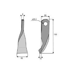 Couteau vrillé Diam 25,5 Section 50x8