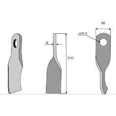 Couteau vrillé Diam 25,5 Section 50x8 mm