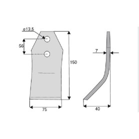 Fléau Taarup Diam 13,5 Section 75x7 mm