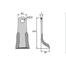 Couteau Y  - Lagarde - Long. : 245mm - Diam du trou : 25.5mm - Epaisseur : 7 - Larg. Fixation : 60 - Ref: SYL390982