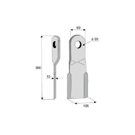 Couteau de gyrobroyeur  - Bams - Long. : 390mm - Diam du trou : 30.5mm - Rotation : G - Ref: SYL6301BAMG