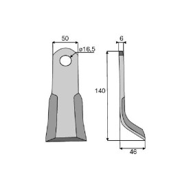 Couteau Y  - Humus - Long. : 140mm - Diam du trou : 16.5mm - Ref: SYL6301HUM