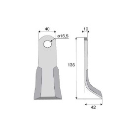 Couteau Y  - Tierre - Long. : 135mm - Diam du trou : 16.5mm - Ref: SYL6305TIE