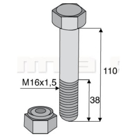 Boulon complet avec écrou autobloquant - Diam. : 16 - Pas : 150 - L : 110mm - Ref: SYL63161101