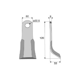 Couteau Y  - Tortella - Long. : 100mm - Diam du trou : 22.5mm - Ref: SYL6321TOR