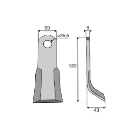 Couteau Y  - Ferri - Long. : 120mm - Diam du trou : 25.5mm - Epaisseur : 8 - Larg. Fixation : 43 - Ref: SYL6329FEI