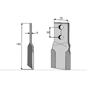 Couteau de gyrobroyeur  - Perfect - Long. : 195mm - Diam du trou : 12.5mm - Rotation : G