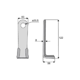 Couteau équerre  Diam 20,5 Section 60x8