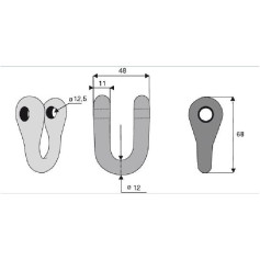 Manille droite  - Ferri - Long. : 68mm - Diam du trou : 12.5mm - Ref: SYL6372FEI