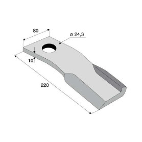 Couteau de gyrobroyeur  - Humus - Long. : 220mm - Diam du trou : 24.5mm - Rotation : D - Ref: SYL6390D