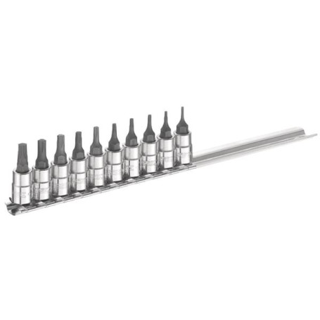 E030703 jeu de 10 douilles tournevis Torx® sur rack 1/4"