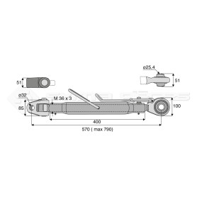 Barre de poussée mécanique - L : 570mm - Diam coté outil: 25.4 -Réf: SY3PA32R2400