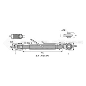 Barre de poussée mécanique - L : 570mm - Diam coté outil: 25.4 -Réf: SY3PA28R2400