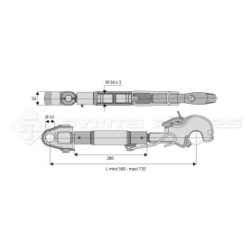 Barre de poussée mécanique - L : 560mm - Diam coté outil: Crochet cat 3 -Réf: SY3PA32C3280JD
