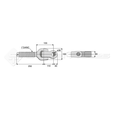 Articulation - L : 250mm - Alesage: 36 - Marque: CNH