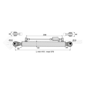 Barre de poussée hydraulique - L : 410mm - Diam coté outil: 19