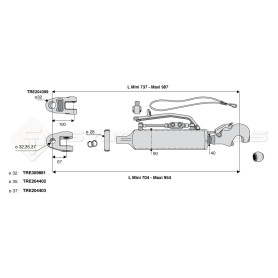 Barre de poussée hydraulique - L : 704 / 737mm - Diam coté outil: Crochet cat 3- Marque: WALTERSCHEID