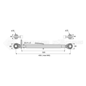 Barre de poussée mécanique - L : 430mm - Diam coté outil: 19