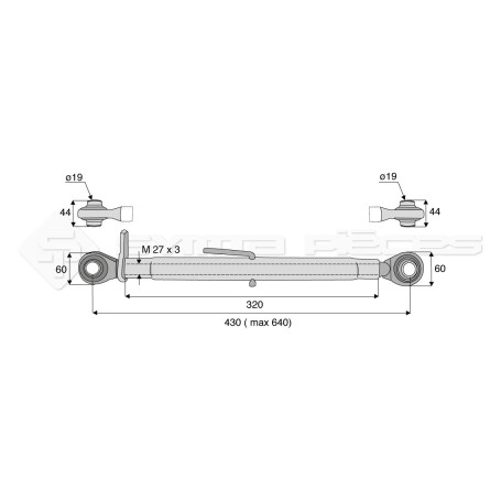 Barre de poussée mécanique - L : 430mm - Diam coté outil: 19