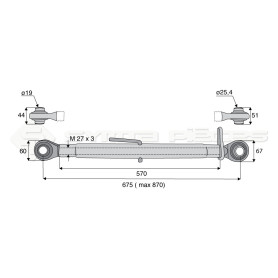 Barre de poussée mécanique - L : 675mm - Diam coté outil: 25.4- Marque: JOHN DEERE