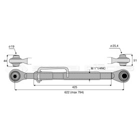 Barre de poussée mécanique - L : 622mm - Diam coté outil: 19