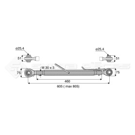 Barre de poussée mécanique - L : 605mm - Diam coté outil: 25.4