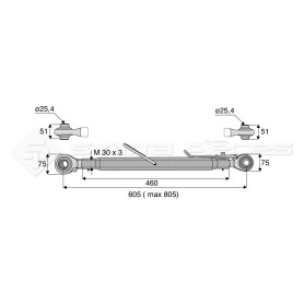 Barre de poussée mécanique - L : 605mm - Diam coté outil: 25.4 - Ref: SY2PR2R2460