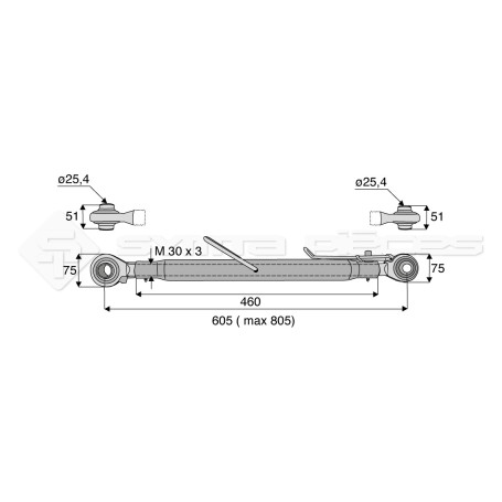 Barre de poussée mécanique - L : 605mm - Diam coté outil: 25.4